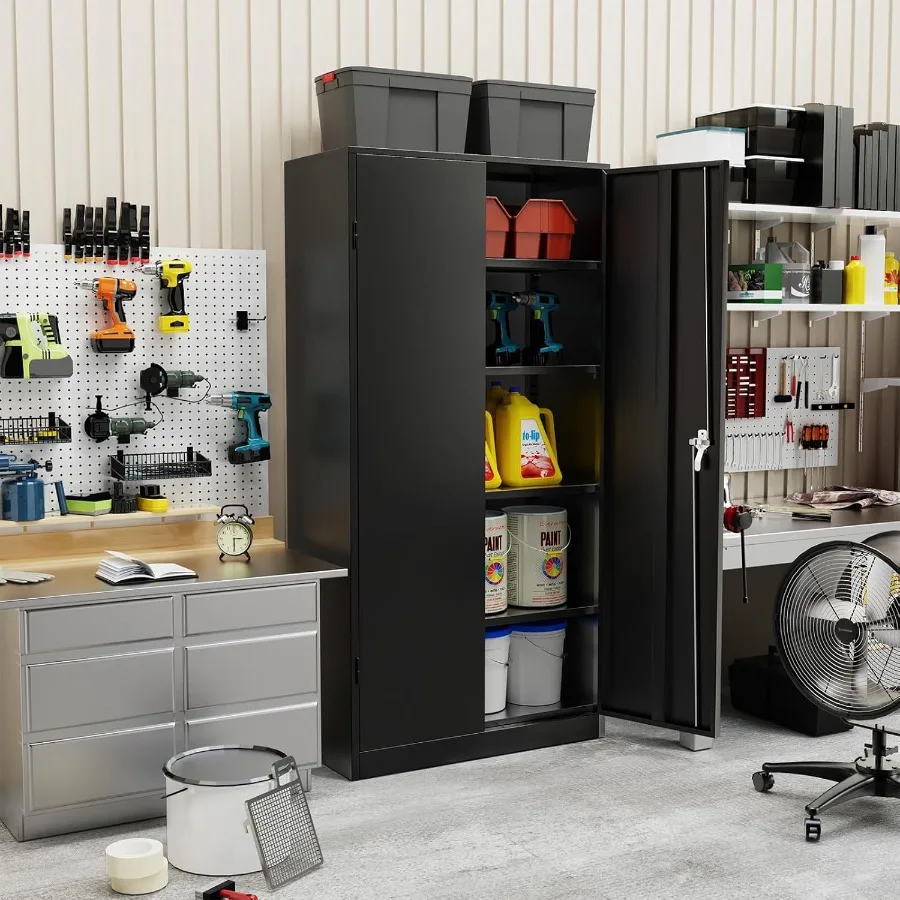 خزانة تخزين معدنية للفناء 72 H x18 D خزانة تخزين خارجية مع أبواب وأرفف قابلة للتعديل سقيفة أدوات لمكتب الفناء المنزلي