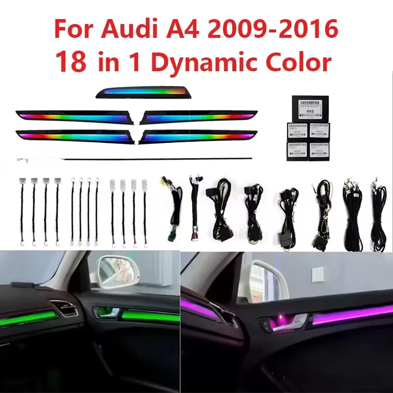 18 in 1 Symphony Ambient Light Dynamic Kit for Audi A4 2009-2016 Car Interior Acrylic Guide LED Strip Decoration Atmosphere Lamp