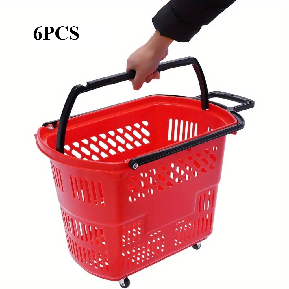 Carros de compras de 6 piezas con ruedas y asa, juego de cesta de la compra portátil de 35 L en supermercados, tiendas minoristas para transportar y almacenar