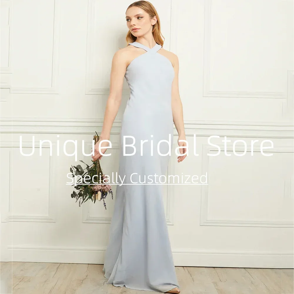 カスタマイズされたエレガントなブライズメイドドレス ホルターネック ノースリーブ オープンバック スムース レディース マーメイドトレイン 高品質 新作 2023 E
