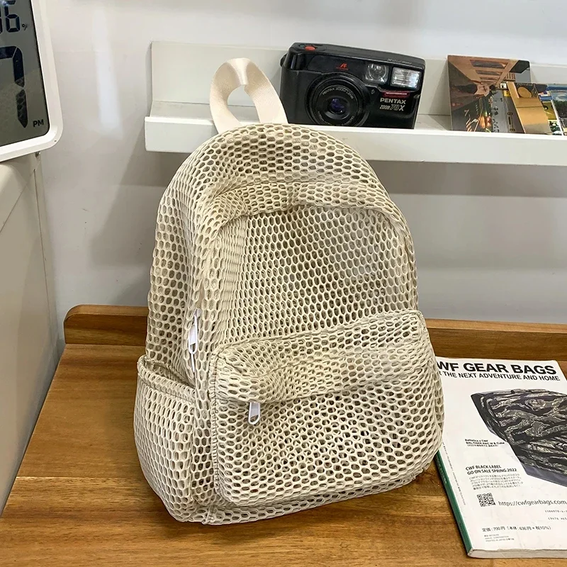 New Arrivals Small Mesh Backpack Bags Women Fashion Solid Color Back Packs Females Travel Simple Beach Student School Backpacks
