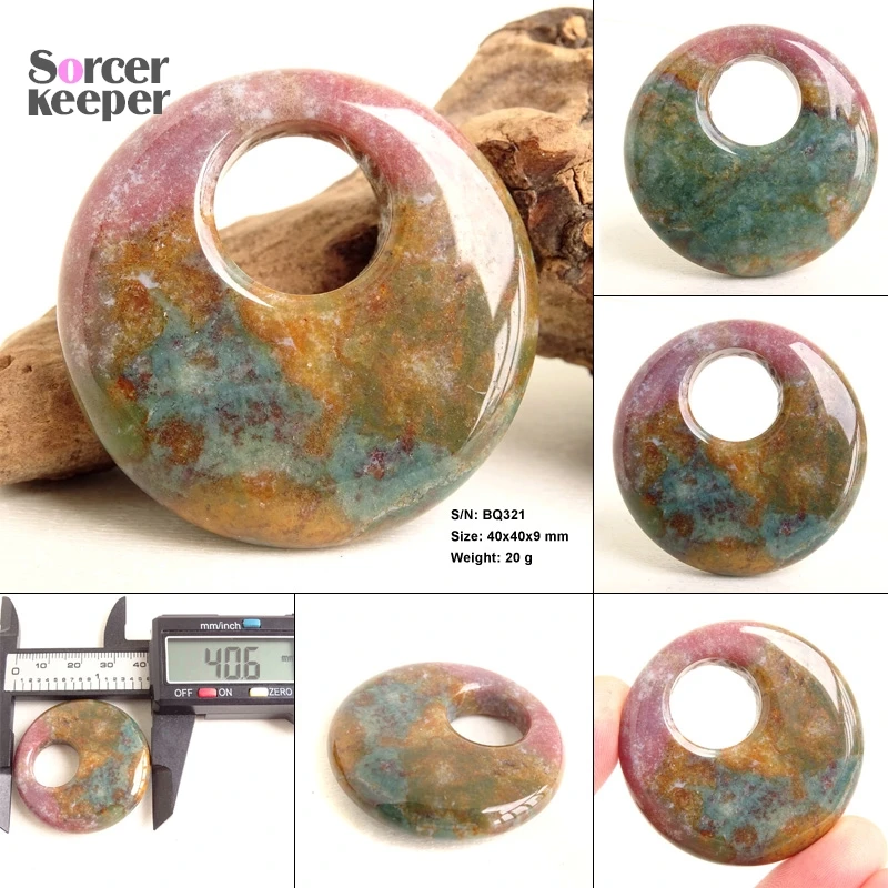 Round Shape Donut Natural Moss Agate Gemstone Fashion Jewelry Agate Ping Buckle Colares Pendant Necklace Best Friend Gift BQ317