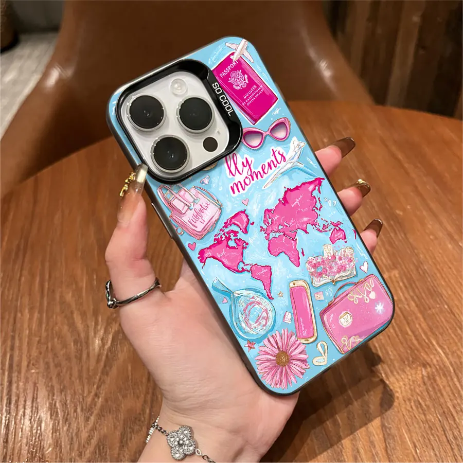 Telefono da sogno di viaggio nel mondo a tema rosa per iPhone da 17 a 11 Pro Max Plus