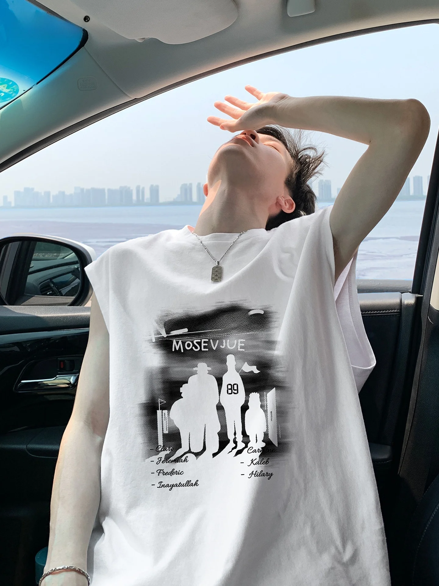 

American Sle Svel Vest Men Summer Outdoor Wear Fitn oulder T-irt Loose Trendy Pure Cotton Sport Sweatirt