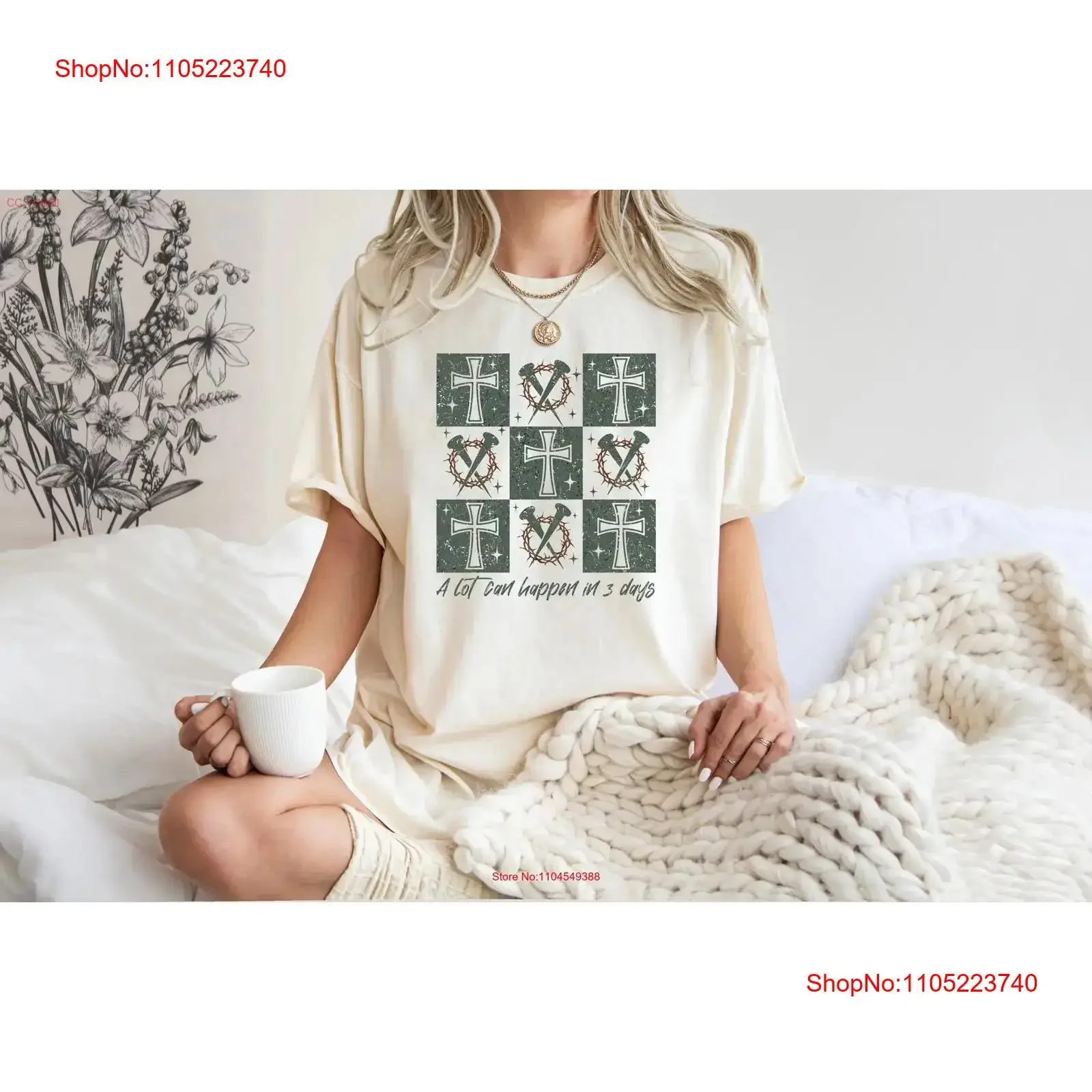 الكثير يحدث في 3 أيام تي شيرت عيد الفصح يسوع الإيمان SweaT هو يرتفع لملابس الشارع المغسولة العتيقة الممتدة المريحة