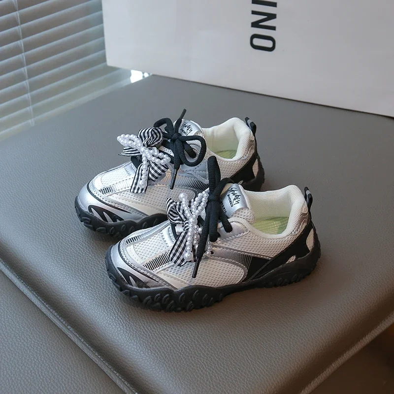 

Children Casual Shoes for Girls 2025 Autumn New Fashion Korean Style Soft Bottom Non-slip Versatile Princess Bowtie Sneakers