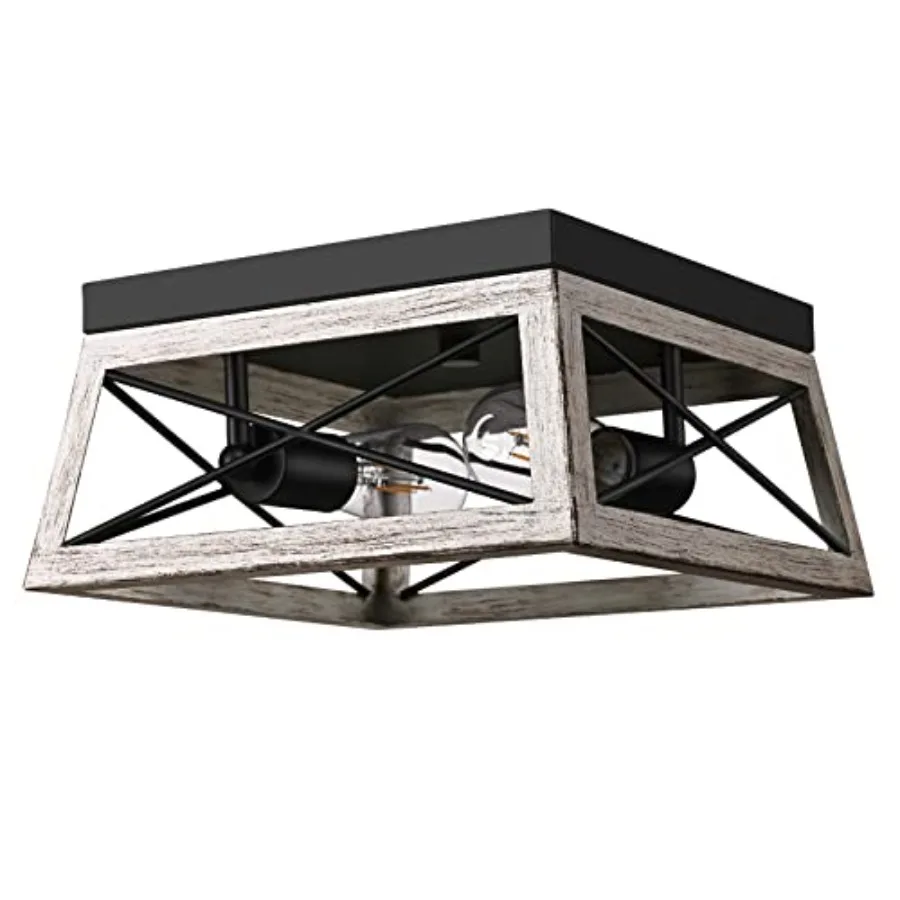 

Farmhouse Flush Mount Ceiling Light Metal Light Fixture with Wood Grain Finish 2-Lights Hallway Light Fixture Ceiling Mount for