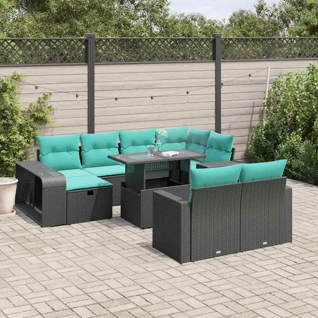 

11 Piece Outdoor Patio Sofa Set with Cushions Black Rattan Wicker Furniture