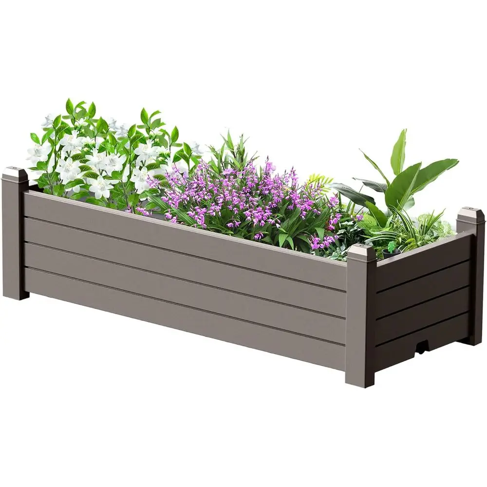 Raised Garden Bed Outdoor, Resin Weatherproof Planter Box With Drain Hole for Planting Plants Vegetables (Grey, 43.3117.7212.6