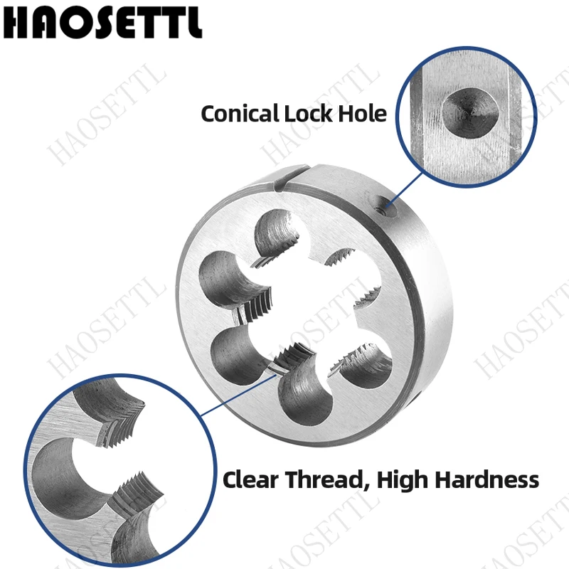 HAOSETTL M27X0.5, M27X0.75, M27X1, M27X1.25 Conjunto de torneira e matriz manual direita, torneira de rosca de máquina HSS e matriz redonda