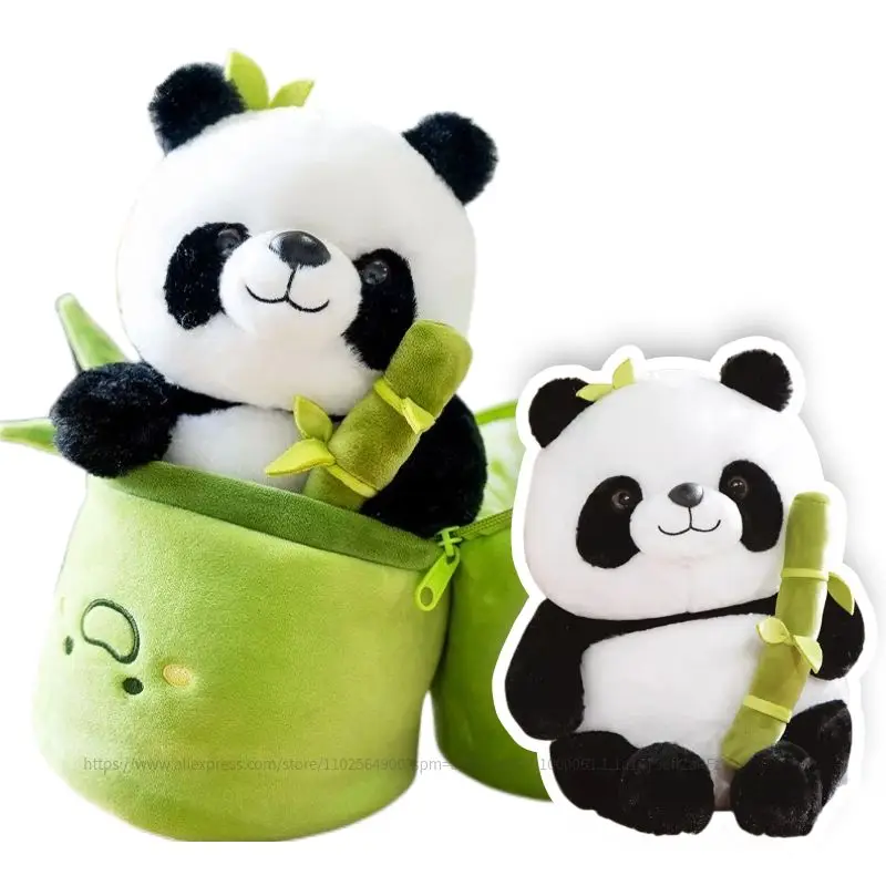 

25/40/50cm Cute Creative Bamboo Tube Panda Doll Holding Bamboo Panda Transformed into Plush Toy Girls Kids Funny Birthday Gifts