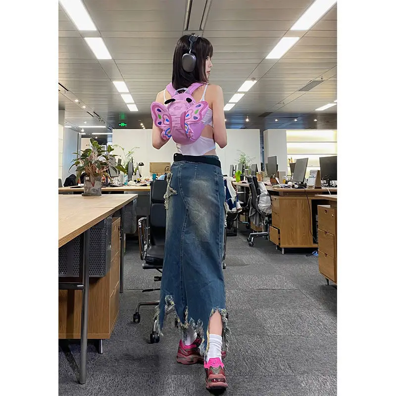 Y2K Denim Skirts Women Korean Fashion Clothing Harajuku Knee Length Midi Long Skirt Star Jeans Women's Clothing Gothic