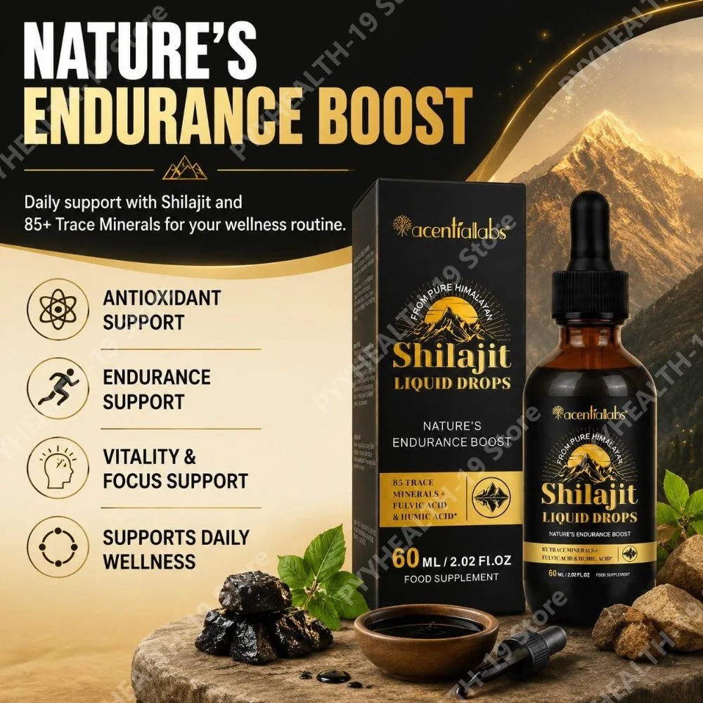 Shilajit Liquid Drops from Pure Himalayan 85+ Trace Minerals with Fulvic & Humic Acid 60 ml Antioxidant Support Endurance Focus
