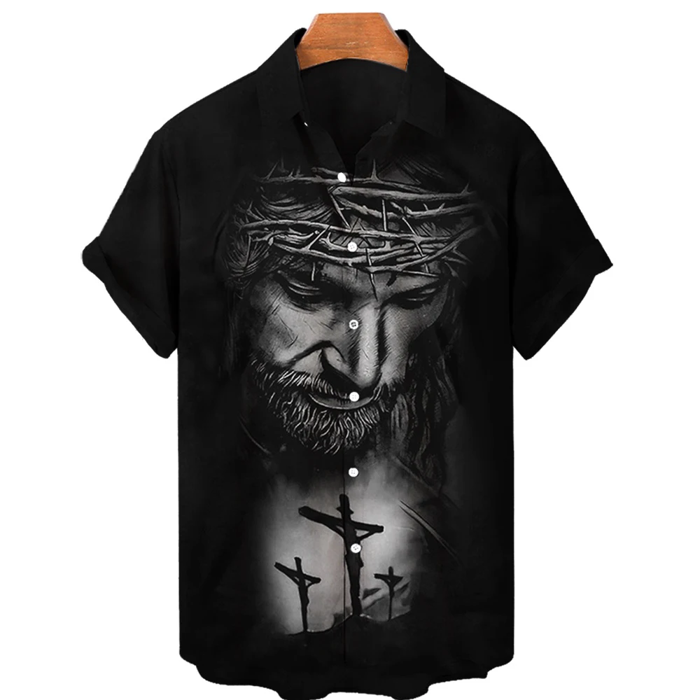 

Christ Jesus 3D Print Hawaiian Beach Shirts Men Women Casual Fashion Streetwear Oversized Short Sleeve Shirt Blouse Man Clothing