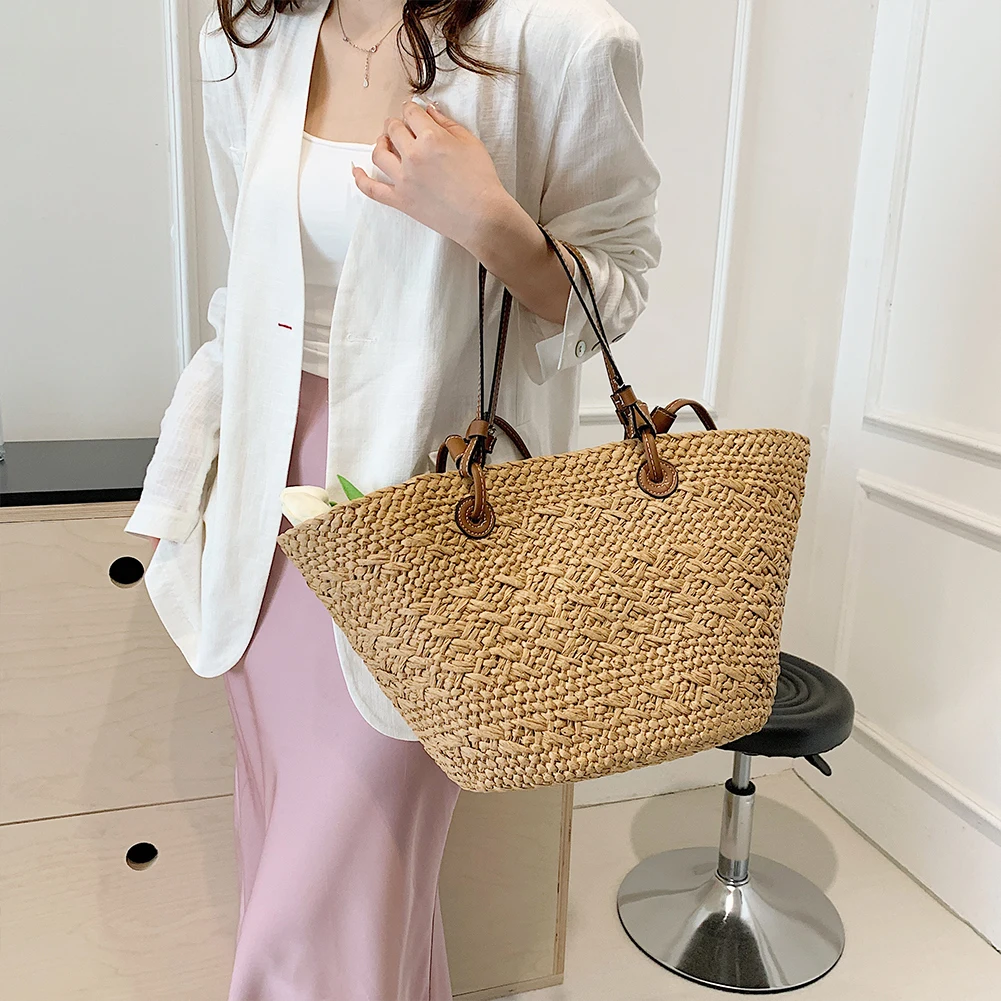 Summer Straw Weaving Tote Bag Women\'s Large Capacity Shoulder Bag Fashion Female Luxury Designer Beach Bag Ladies Travel Bag