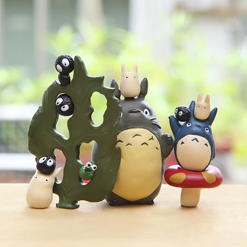 Anime Hayao Miyazaki Totoro serie Jenga muñeca Kawaii accesorios de decoración de escritorio lindo modelo de figura para niños juguetes regalos