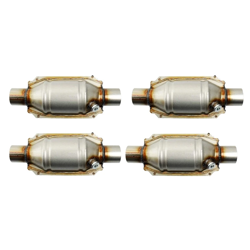 4X Inlet/Outlet Universal Catalytic Converter, With O2 Port & Heat Shield 53004 Car Stainless Steel Catalytic Converter