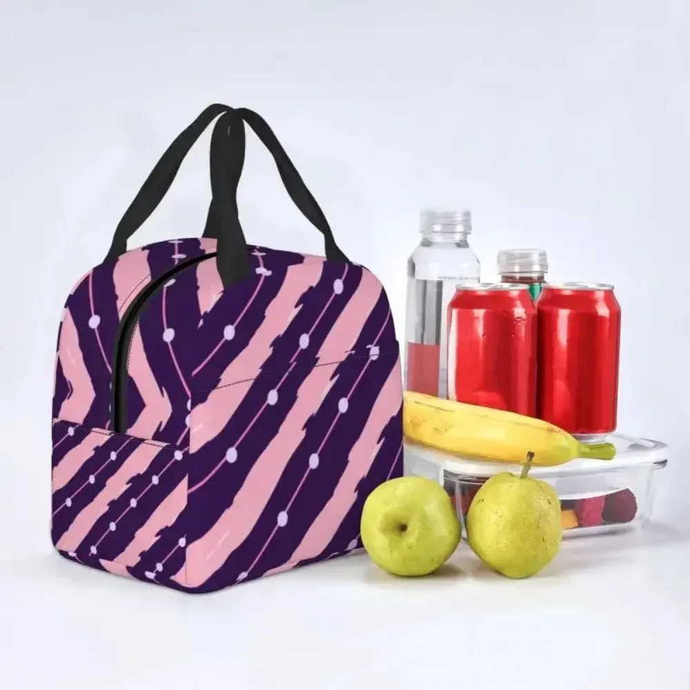 Boho Chic Pastel Pink Stripes Polka Dots Art Lunch Bag Men Women Thermal Cooler Insulated Lunch Boxes for Kids School