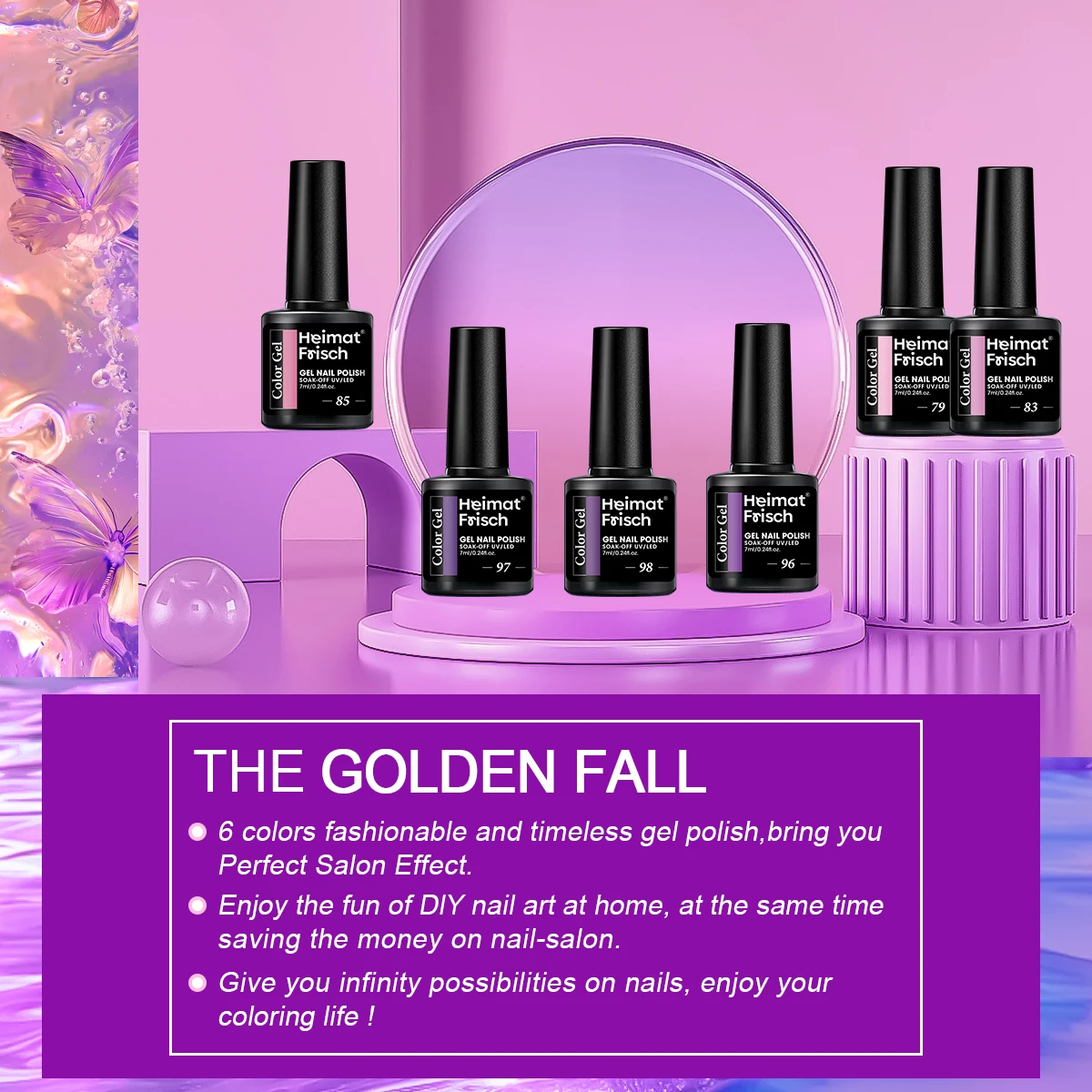 Smalto per unghie gel Heimat Frisch a bottiglia singola: colori popolari autunno/inverno, facile da applicare, ideale per disegni di unghie fai da te. Adatto