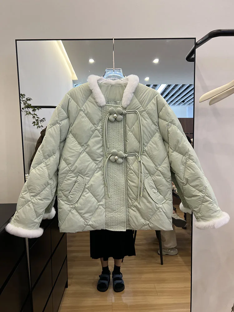 

Down jacket women winter 2025 new Chinese style cute and artistic lightweight design sense white duck down jacket trendy