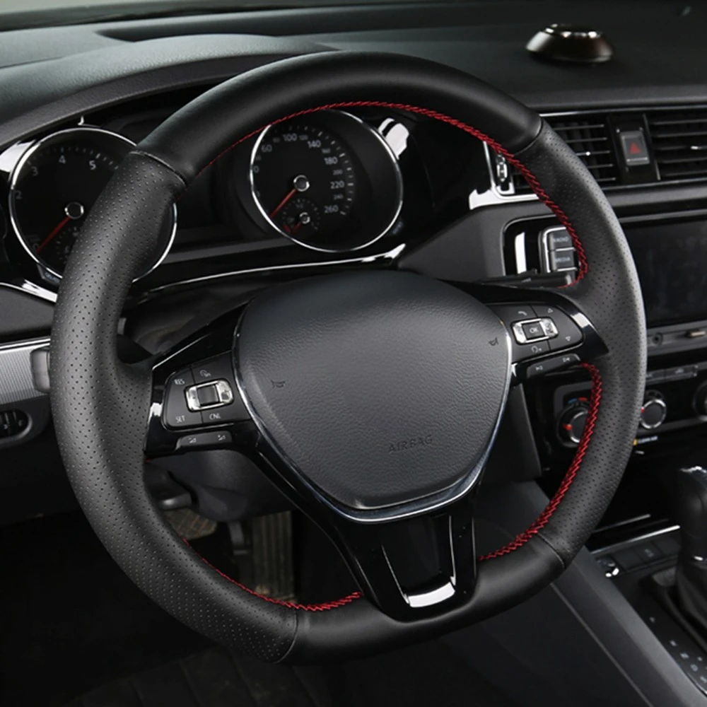 Black Steering Wheel Covers Artificial Leather For Volkswagen VW Golf 7 Mk7 New Polo Passat B8 Tiguan Sharan Jetta