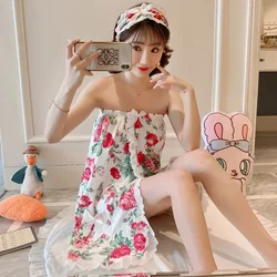 2025 Summer Sexy Lace Wrap Chest Bath Towel Robes For Women Cotton Print Cute Sleepwear Tube Top Bathrobe Nightgowns Night Dress