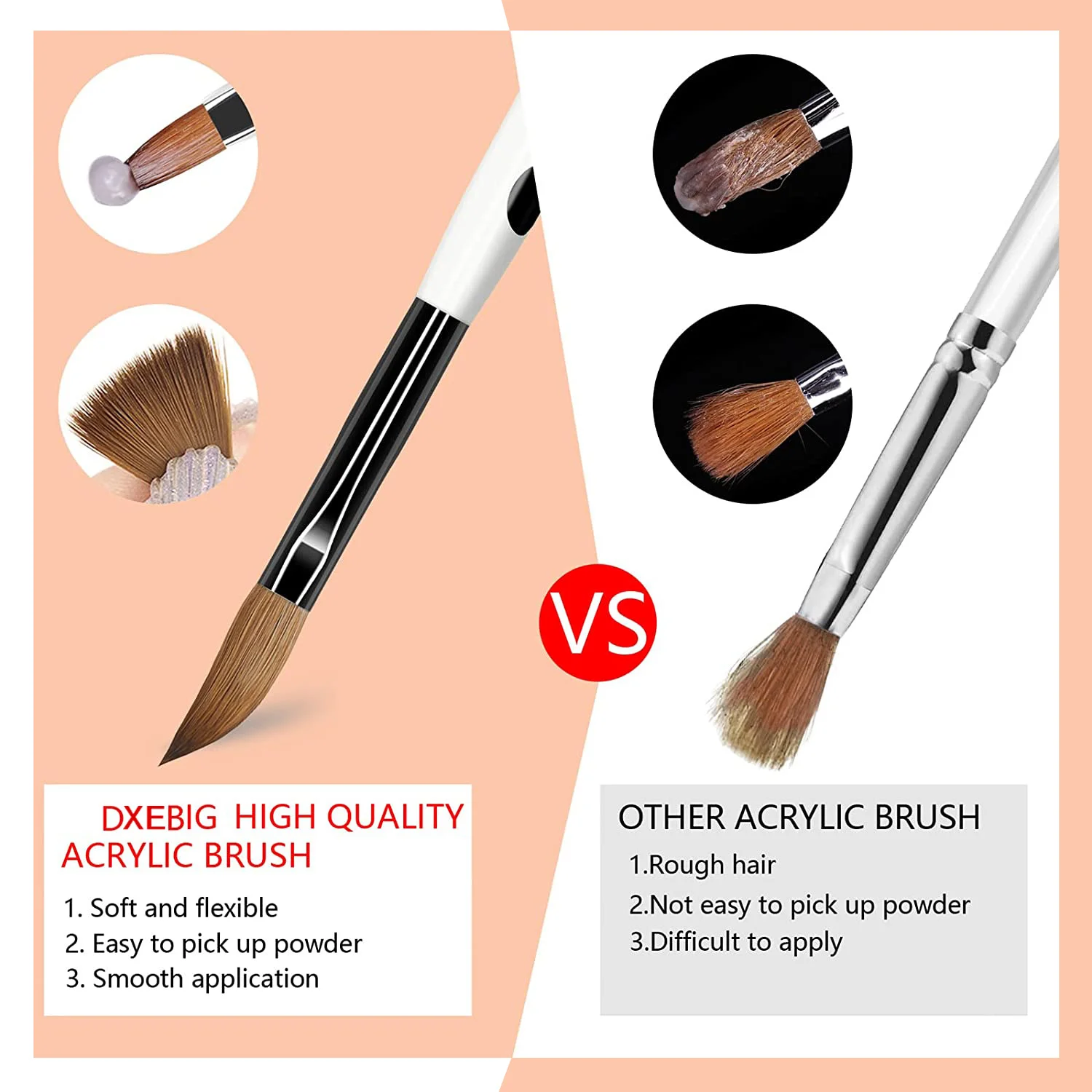 アクリルネイルアートブラシ3本セット - サイズ8/10/14 アクリルアプリケーション用、パウダーネイルアートエクステンション 初心者&プロ用