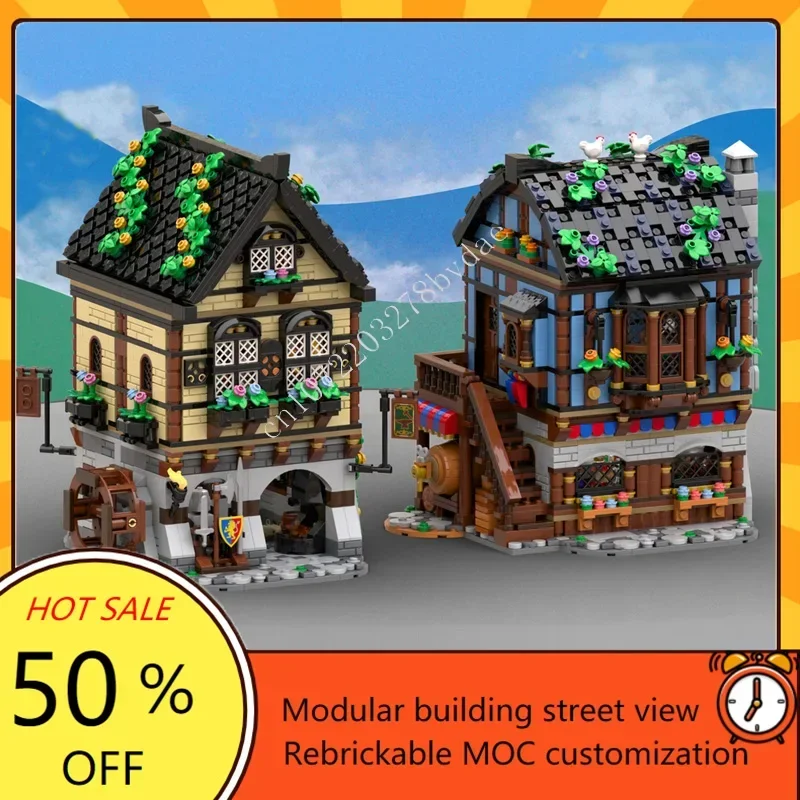 4542PCS MOC Medieval Castle Custom Puzzle Model Medieval Market Village Remake Model Technical  DIY Toy For Holiday Xmas Gift