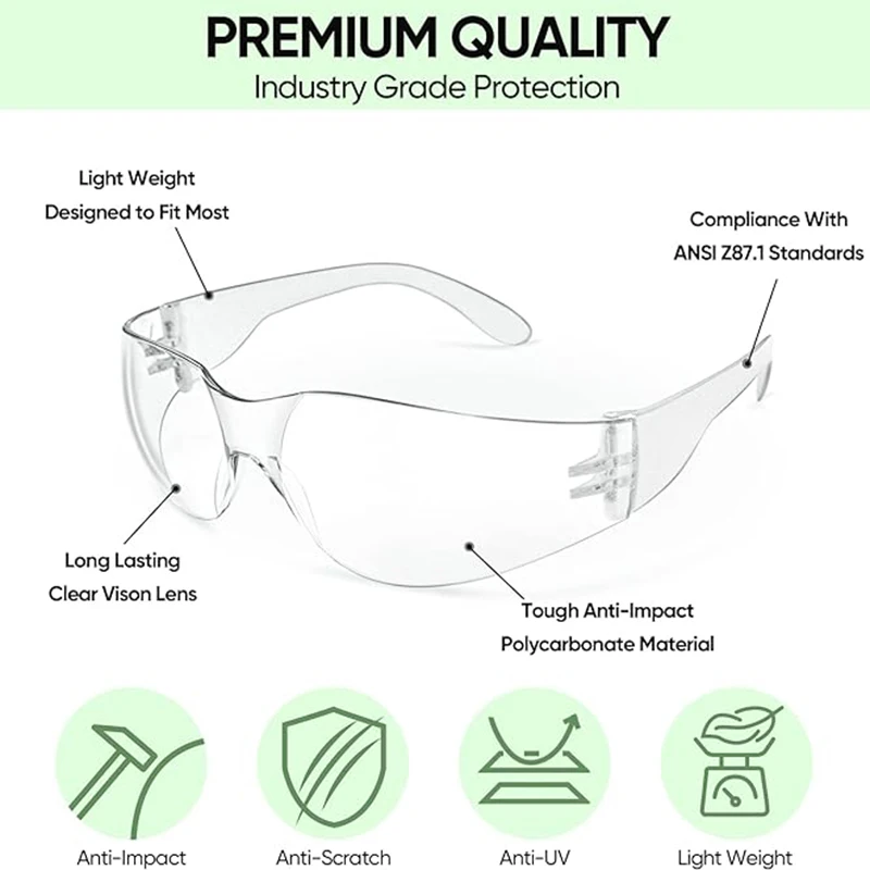 Clear Safety Glasses for Men Safety Goggles with Scratch Impact Resistant Meets Standard