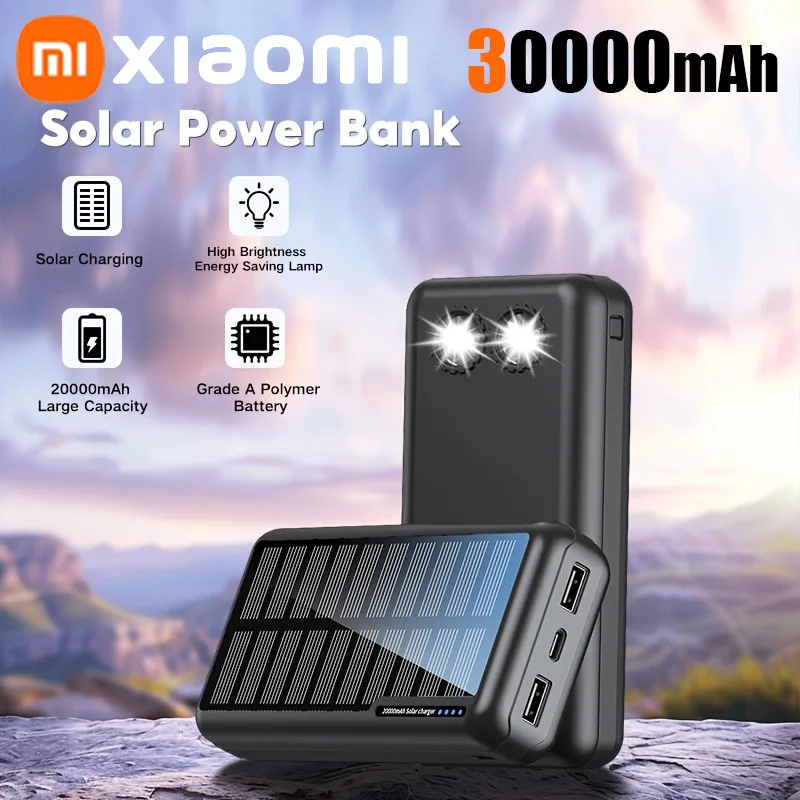 

Xiaomi 30000mAh Large Capacity Portable Solar Power Bank Outdoor Camping Solar USB-A USB-C Fast Charging For Apple Samsung