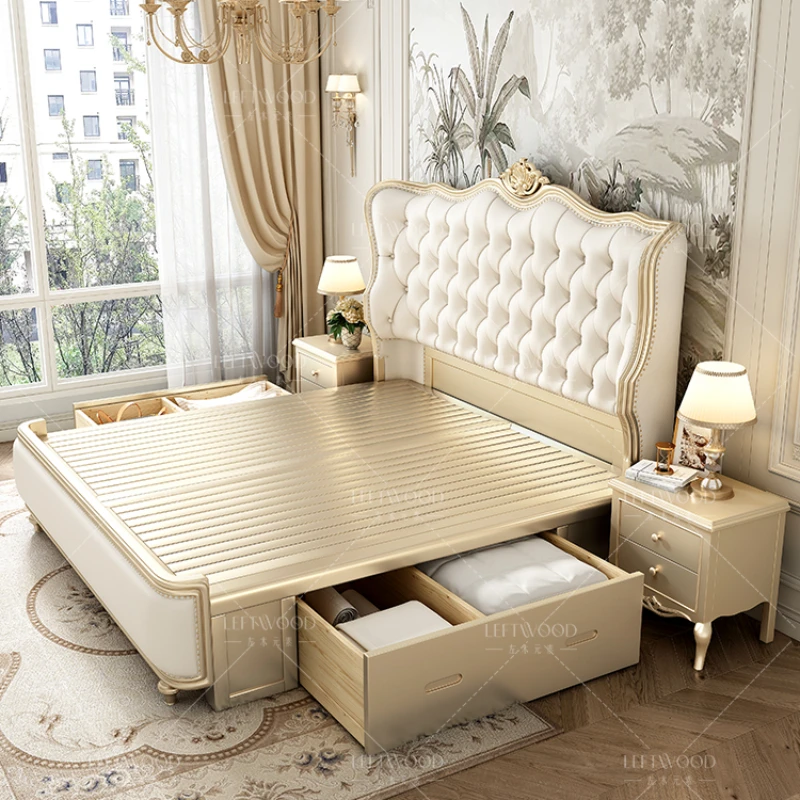 Light Luxury Double Bed French Princess Modern Crown Double Bed Master Bedroom Camas De Dormitorio Furniture Home