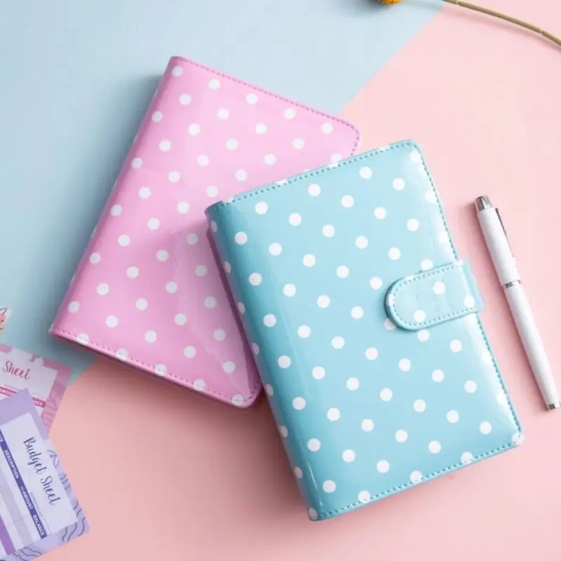 A6 Polka Dot PU Leather Loose‑leaf Notebook With 45 Sheets Paper Snap Closure Budget Binder Cover Journal Planner Organizer