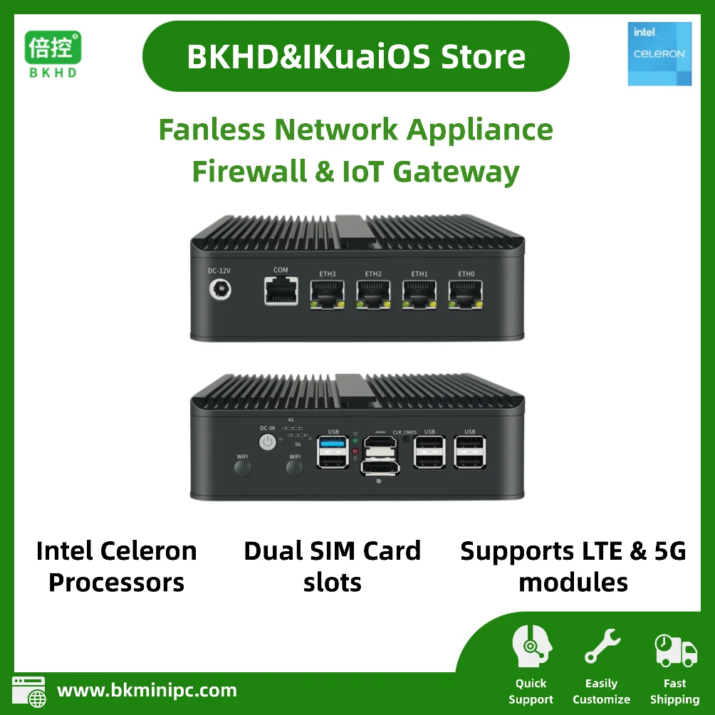 

Fanless Network Appliance Intel Celeron 4-port 2.5GbE Dual SIM Card Slot for Firewall IoT Gateway SD-WAN VPN G30W-1493NP-4L5G