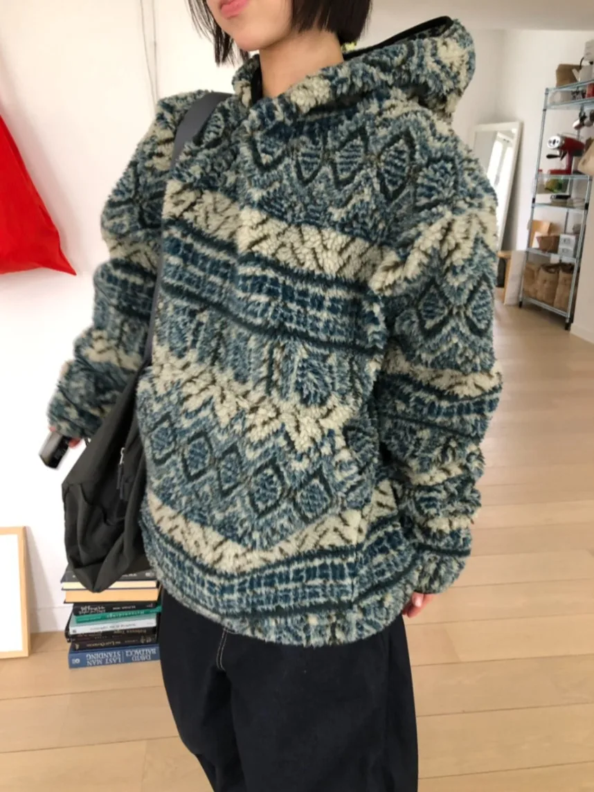 Damessweater van lamsbont met capuchon, losse, warme katoenen Jaet Winter Vintage Sle vrijetijdskleding voor verschillende gelegenheden