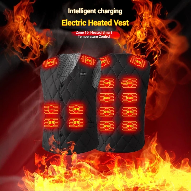 

2025 Newest 16 Zones Smart Heating Vest Usb Electric Warm Waistcoat For Women Men Heated Body Warmer For Motorcycle Street Gear