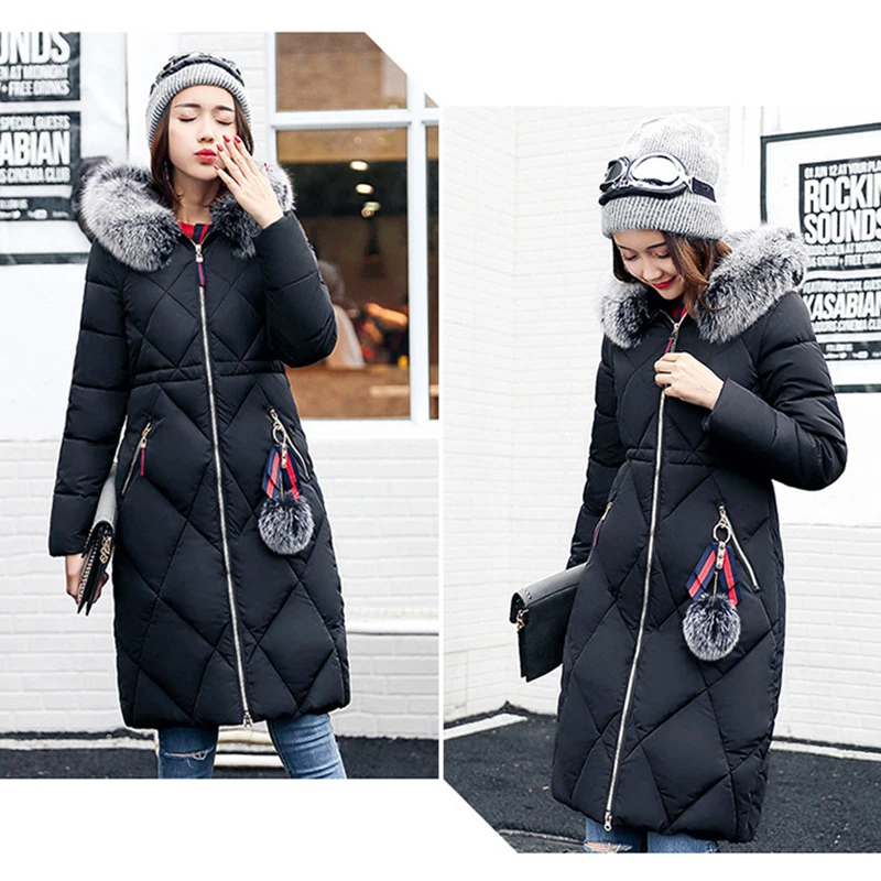 Women Winter Long Parkas Coats Plus Size Warm Thickening 2023 Fashion Casual Fur Neck Slim Straight Hooded Jackets Overcoat Coat