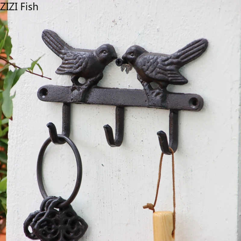 Birds Hook Hanging Shelf Wall Hanging Decorative Hook Black Cast Iron Coat Rack Courtyard Corridor Vintage Outdoor Decoration