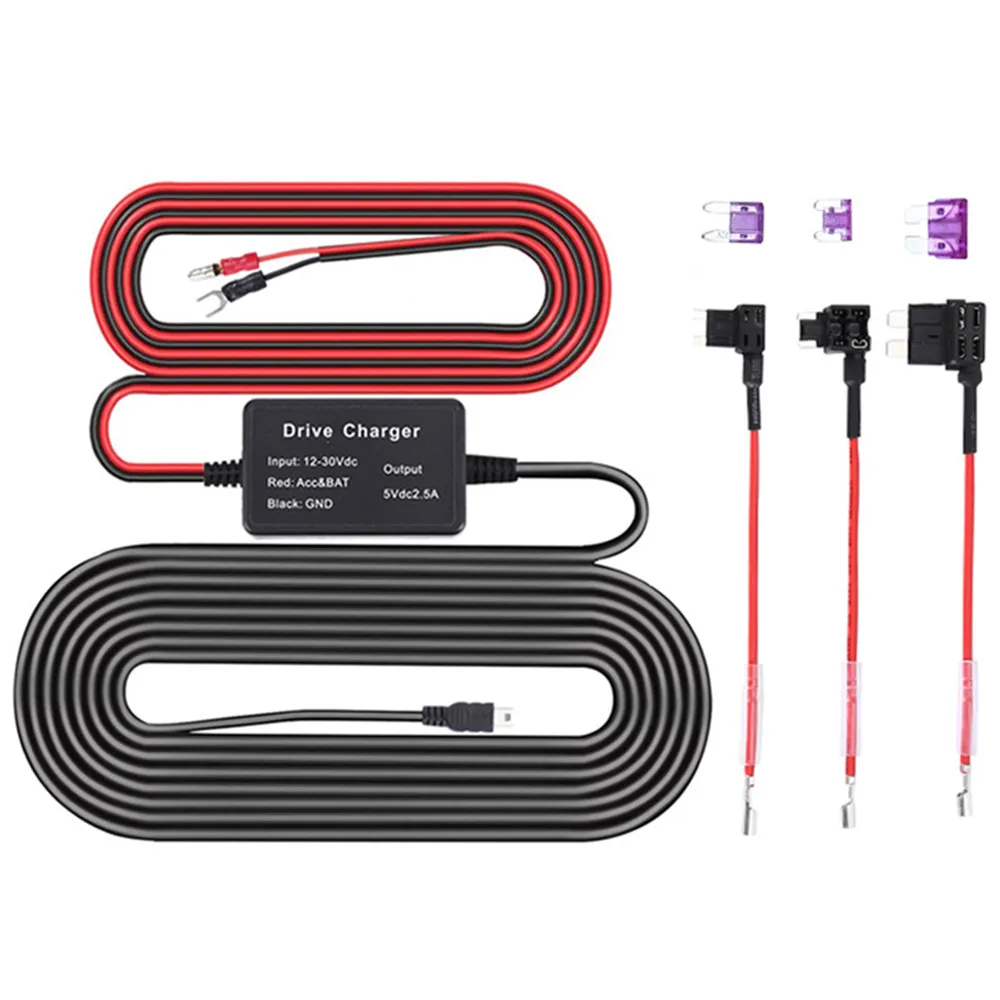 12/24V Car Dash Cam Wire 3.2m Mirror DVR Hardwire Cable Kit Video Recorder 5V Mini Micro USB Charger Line Auto Dashcam Camera