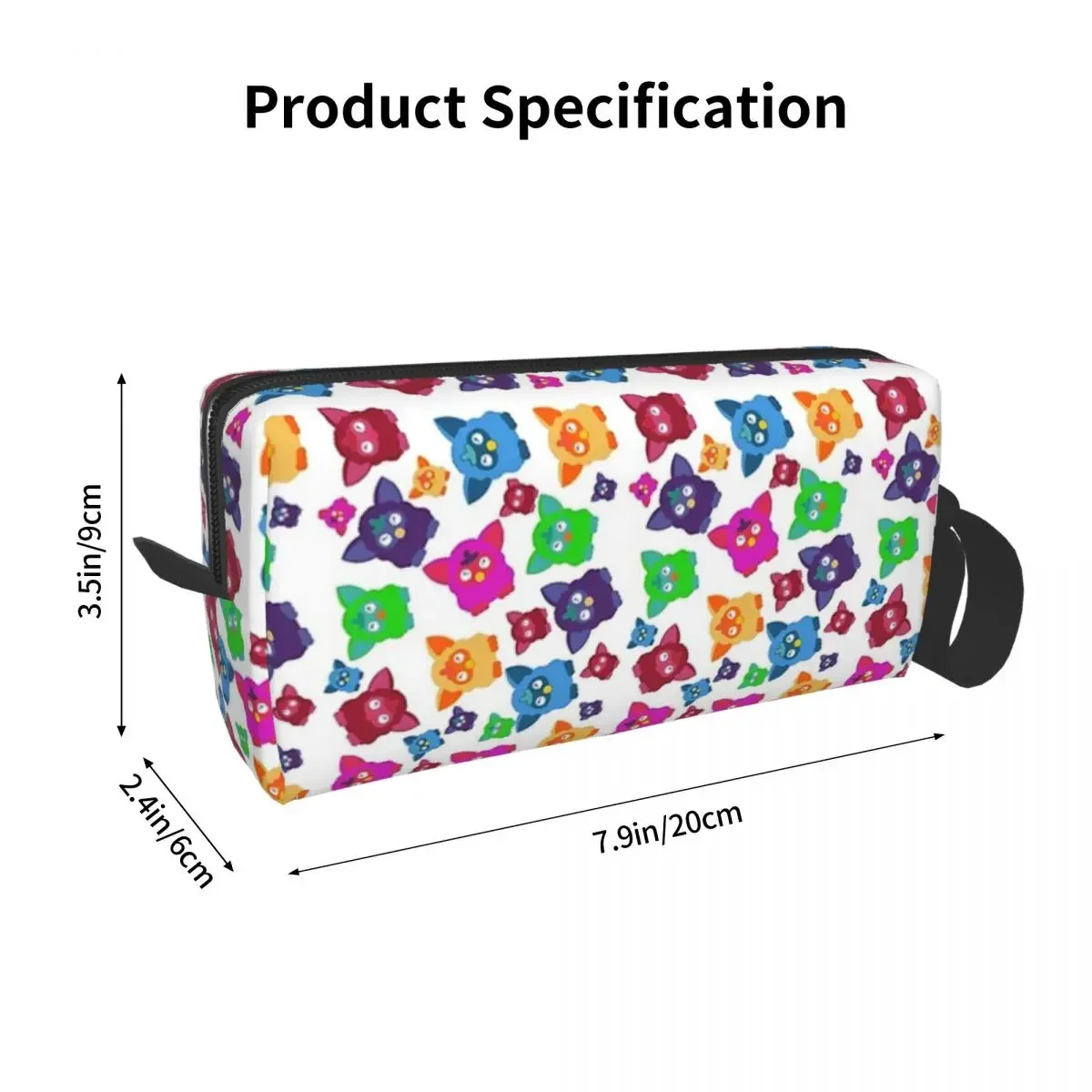 Furby 2000s Decades Design Pattern Makeup Bag Cosmetic Organizer Dopp Kit Toiletry Cosmetic Bag for Women Beauty Pencil Case