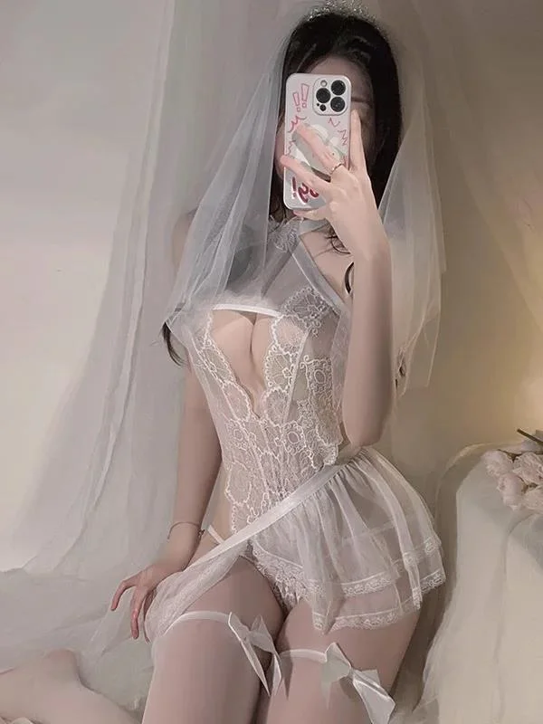 جديد مثير الجوف خارج المتضخم مثير الملابس الداخلية شبكة مفتوحة قطع زي الزفاف الدانتيل رقيقة الغزل منظور فستان مطبوع أنيق XV73