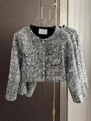 Paillettes di lusso francesi piccolo cappotto di Tweed profumato per le donne autunno inverno moda coreana giacche Casual capispalla elegante Chaquetas