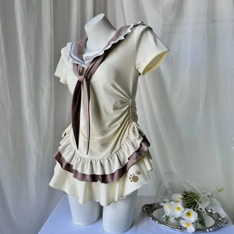 Rilakkuma Y2K hauts et t-shirts été japon imprimé chérie doux fille épissage robe col marine mignon décontracté à manches courtes t-shirt nouveau