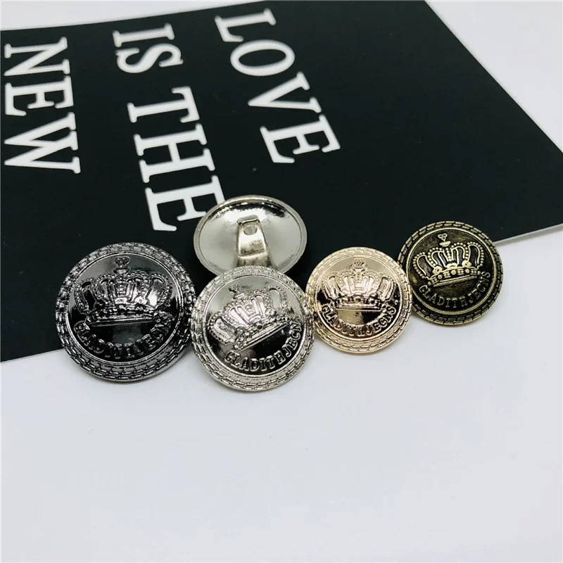 10pcs 15/20/25mm Fashion Retro Crown Round Metal Buttons Sewing Supplies British Suit Coat Trench Shirt Fine Decorative Buttons