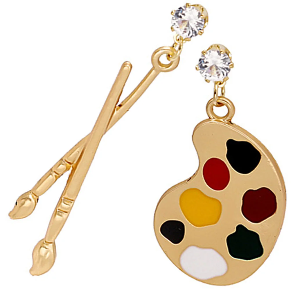 Exaggerated Personality and Irregular Earrings Paint Tray Pendant Brush Drop Pigment Artists Plate Alloy Teacher