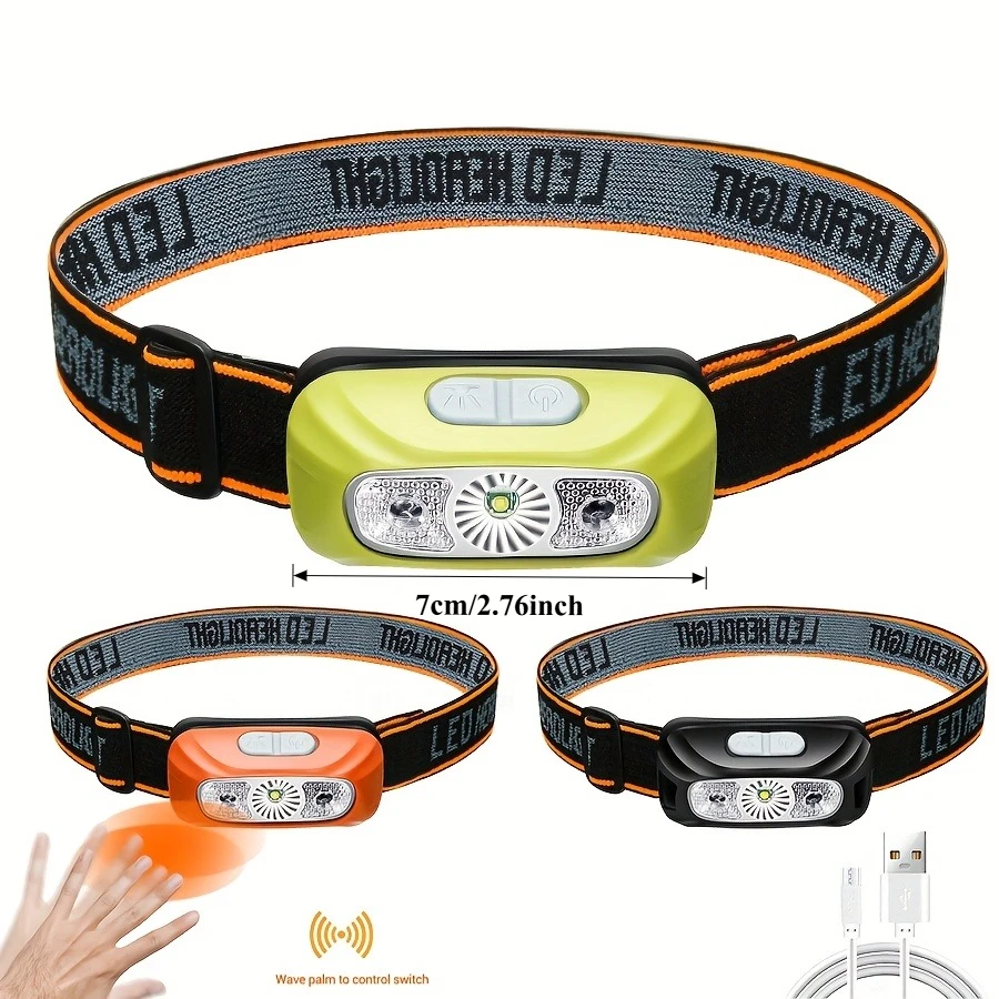 LED Sensor Headlamp USB Rechargeable Led Head Torch Built-in Battery Head Flashlight Outdoor Camping Fishing Headlight Lantern