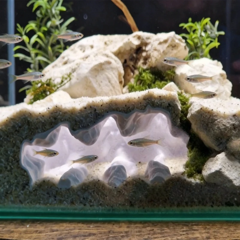 3-Hole Wave Underwater Cave, Guppy & Small Fish Hiding House Breeding Nest with Observation Port,3D Printing