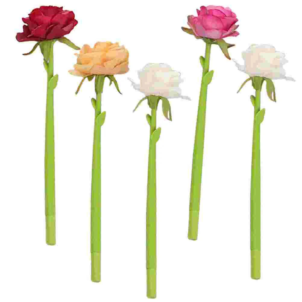 5 Pcs Fine Tip Pens Rose Ballpoint Students Stationery Signing Comfortable Grip Flower Shaped Ink Office