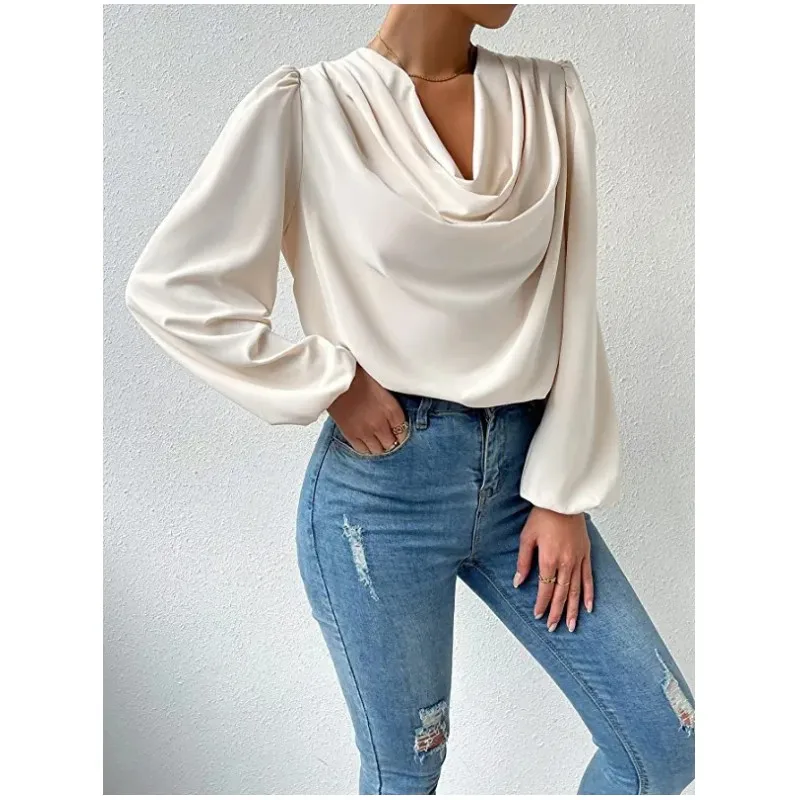 Elegant Women\'s Shirts Fashion Blouse 2023 Spring/Summer Chiffon  Loose Draped V-Neck Top Office Lady Solid Shirt S-XXXL