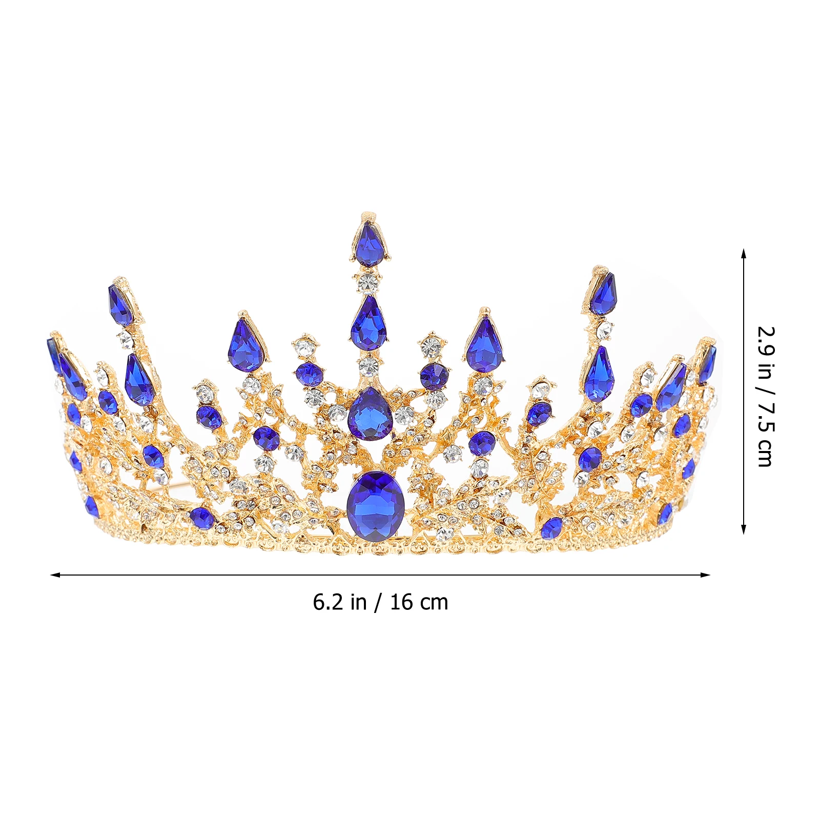 

Elegant Rhinestone Crown Bridal Headpiece Baroque Style Wedding Headdress Decorative Blue Party Hair Accessory Bridesmaids Women