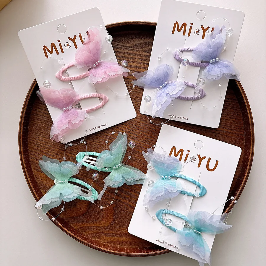 

2pcs Children New Mesh Butterfly Bangs Break Clip Princess Side Bangs Hairpin Headwear Girls Kids Hair Accessories